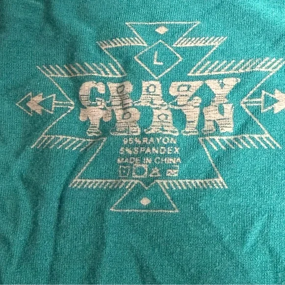 Crazy Train Teal Fringe Western Boho Top Festival Southwest Tee Size L - Picture 7 of 8